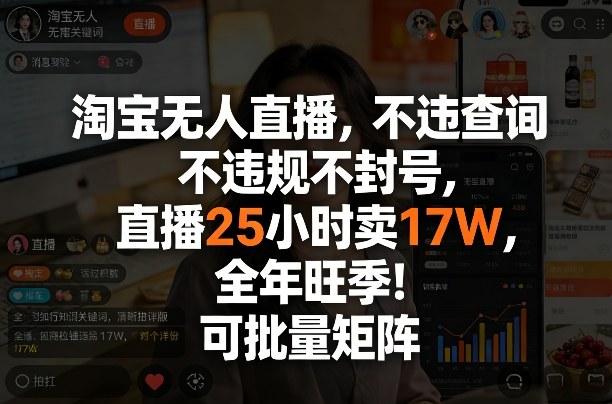 淘宝无人直播,不违规不封号,直播25小时卖17W,全年旺季!可批量矩阵【揭秘】-咖脉互联