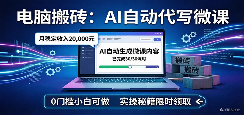 图片[1]-电脑搬砖AI自动代写微课，月稳定2W，0门槛小白可做，实操秘籍-咖脉互联