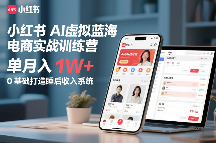 小红书AI虚拟蓝海电商实战训练营,单月入1W+,0基础打造睡后收入系统(更新)-咖脉互联