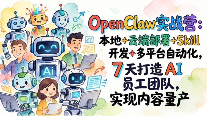 OpenClaw实战营:本地+云端部署+Skill开发+多平台自动化,7 天打造 AI 员工团队,实现内容量产-咖脉互联