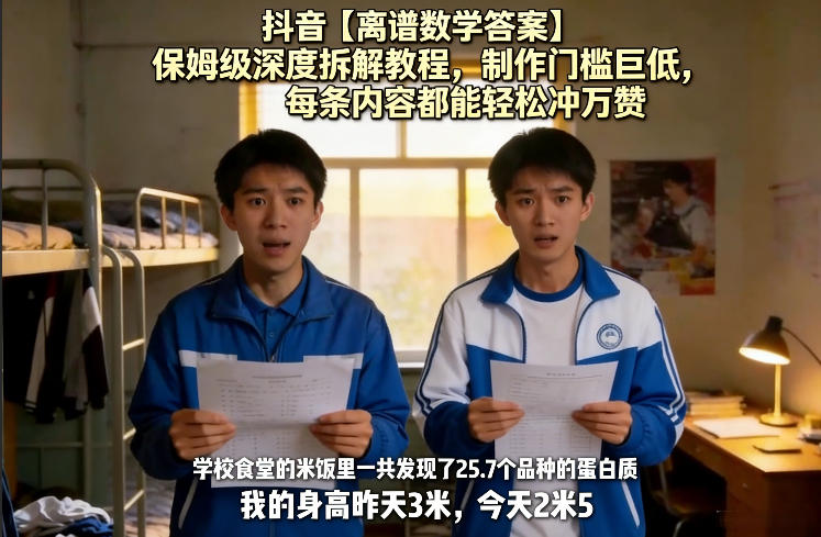 抖音【离谱数学答案】保姆级深度拆解教程，制作门槛巨低，每条内容都能轻松冲万赞，附详细步骤-咖脉互联