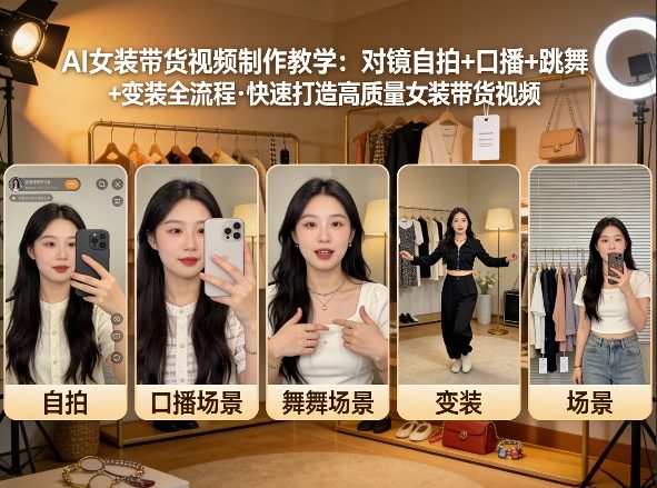 AI女装带货视频制作教学，对镜自拍、口播、跳舞、变装全流程，快速打造高质量女装带货视频-咖脉互联