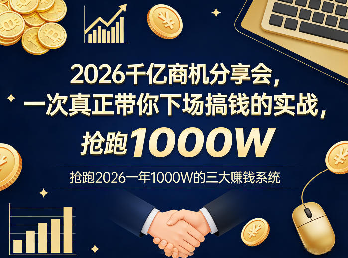 2026千亿商机分享会，一次真正带你下场搞钱的实战，抢跑2026一年1000W的三大賺钱系统-咖脉互联