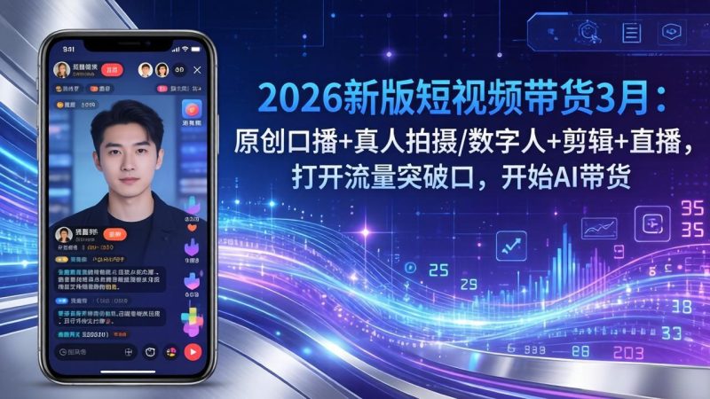 2026新版短视频带货3月：原创口播+真人拍摄/数字人+剪辑+直播，打开流量突破口，开始AI带货-咖脉互联