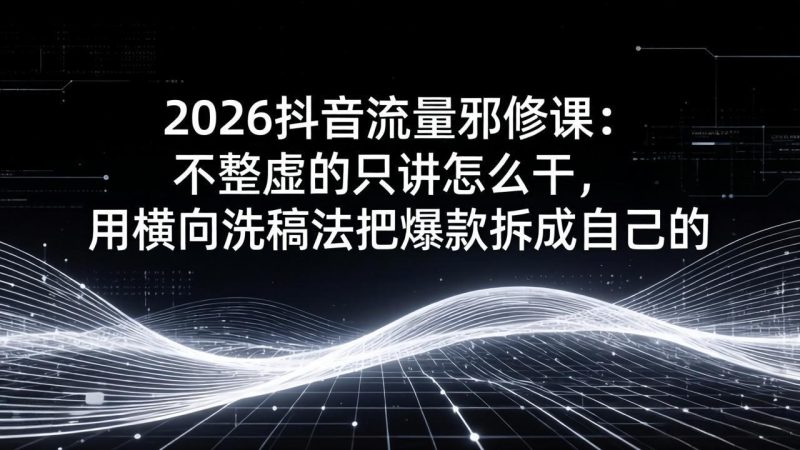2026抖音流量邪修课：不整虚的只讲怎么干，用横向洗稿法把爆款拆成自己的-咖脉互联