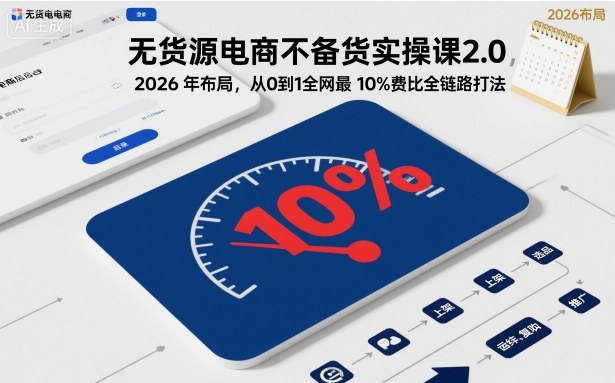 无货源电商不备货实操课2.0，2026年布局，从0到1全网最低10%费比全链路打法【更新26年3月】-咖脉互联