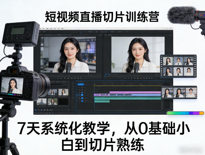 短视频直播切片训练营，7天系统化教学，从0基础小白到切片熟练-咖脉互联