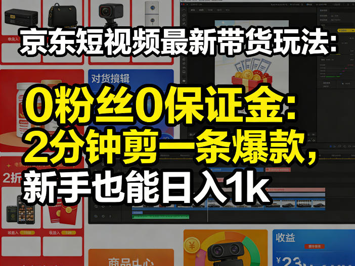 京东短视频最新带货玩法，0粉丝0保证金，2分钟剪一条爆款，新手也能日入1k+【揭秘】-咖脉互联