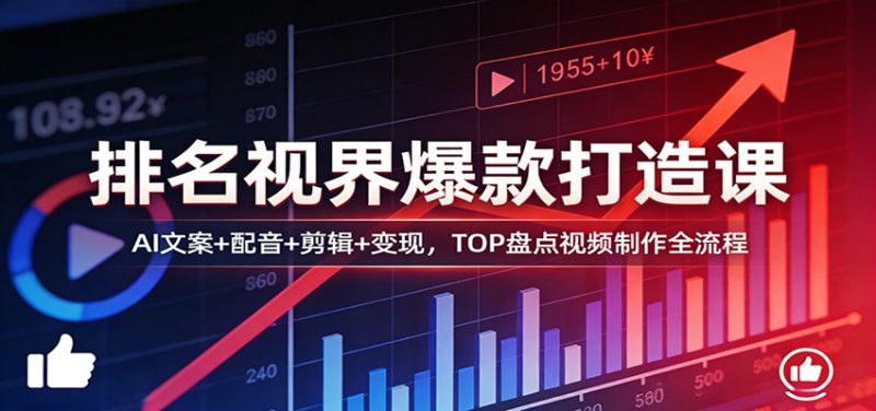 排名视界爆款打造课：AI文案+配音+剪辑+变现，TOP盘点视频制作全流程-咖脉互联