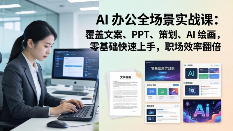 AI 办公全场景实战课：覆盖文案、PPT、策划、AI 绘画，零基础快速上手，职场效率翻倍-咖脉互联