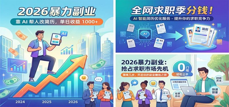 2026暴力副业:靠AI帮人改简历,单日收益1000+,全网求职季分钱-咖脉互联