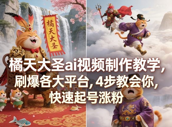 橘天大圣ai视频制作教学,刷爆各大平台,4步教会你,快速起号涨粉-咖脉互联