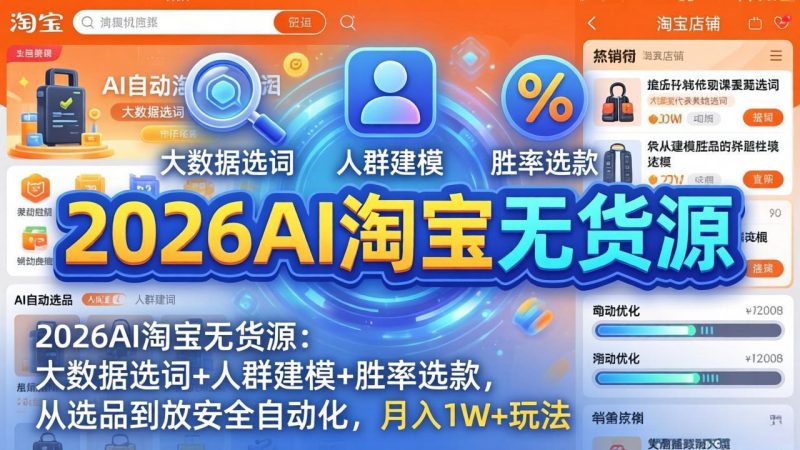 2026AI淘宝无货源:大数据选词+人群建模+胜率选款,从选品到放大全自动化,月入1W+玩法-咖脉互联