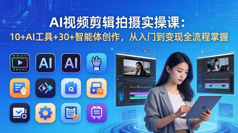 AI 视频剪辑拍摄实操课:10+AI工具+30+智能体创作,从入门到变现全流程掌握-咖脉互联