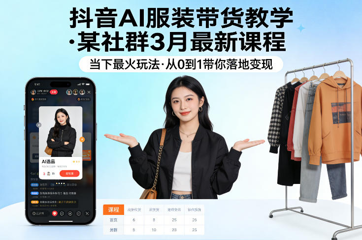 抖音AI服装带货教学,某社群3月最新课程,当下最火玩法,从0到1带你落地变现-咖脉互联