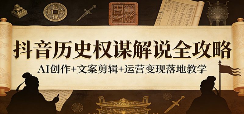 抖音历史权谋解说全攻略:AI创作+文案剪辑+运营变现落地教学-咖脉互联