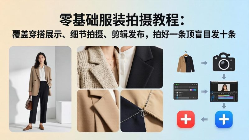 零基础服装拍摄教程:覆盖穿搭展示、细节拍摄、剪辑发布,拍好一条顶盲目发十条-咖脉互联