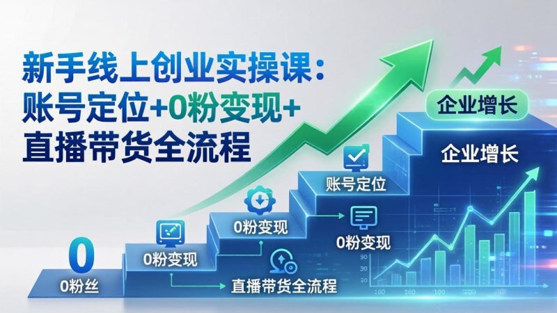 新手线上创业实操课:账号定位+0粉变现+直播带货全流程,企业用户增长一步到位-咖脉互联