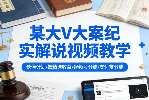 某大V大案纪实解说视频教学,可做伙伴计划、撸精选收益,视频号和支付宝分成计划均可-咖脉互联