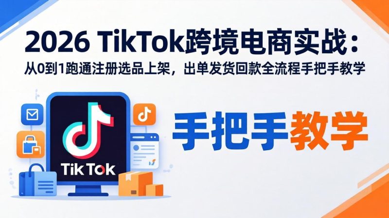 2026TikTok跨境电商实战:从0到1跑通注册选品上架,出单发货回款全流程手把手教学-咖脉互联