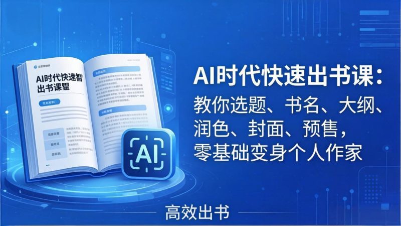 AI时代7天闪电出书课：教你选题、书名、大纲、润色、封面、预售，零基础变身个人作家-咖脉互联