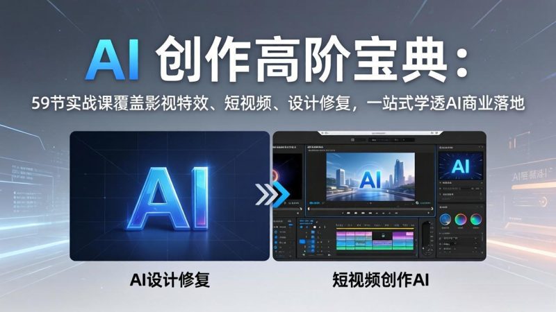 AI 创作高阶宝典：59节实战课覆盖影视特效、短视频、设计修复，一站式学透AI商业落地-咖脉互联