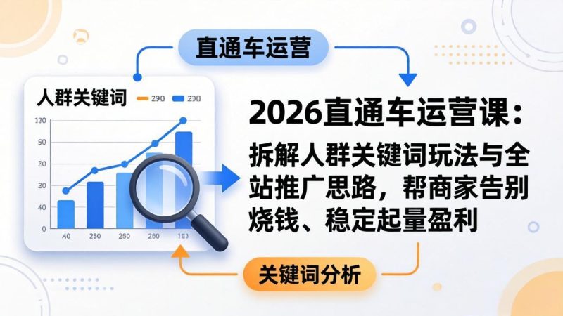 2026直通车运营课:拆解人群关键词玩法与全站推广思路,帮商家告别烧钱、稳定起量盈利-咖脉互联