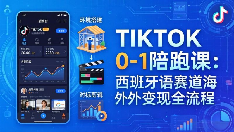 TIKTOK 0-1 陪跑课:从环境搭建到刷对标剪辑,西班牙语赛道海外变现全流程-咖脉互联