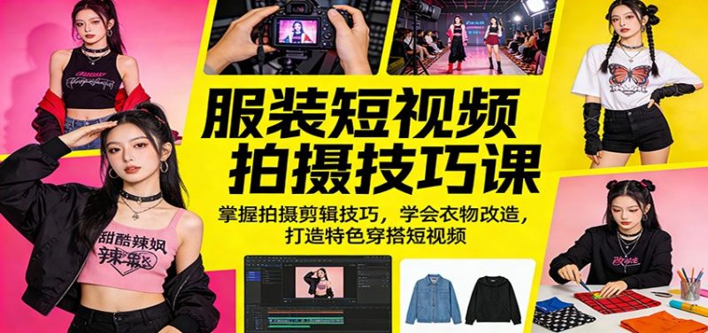 服装短视频拍摄技巧课:掌握拍摄剪辑技巧,学会衣物改造,打造特色穿搭短视频-咖脉互联