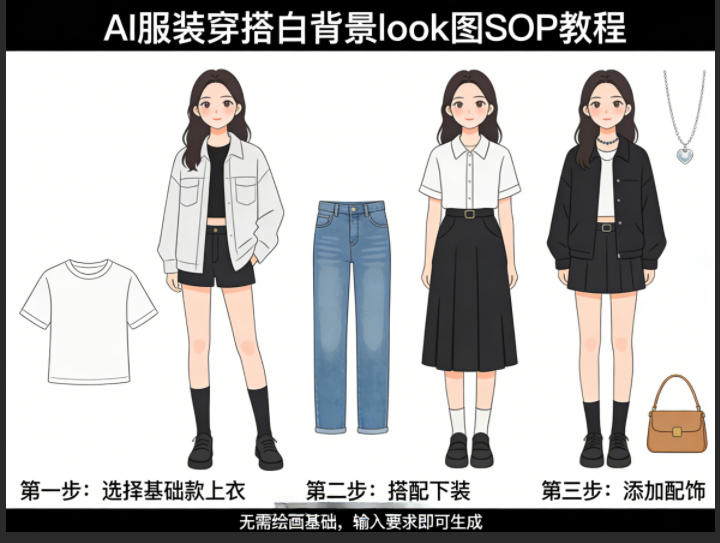 AI服装穿搭白背景look图SOP教程，不用会画画，提几句具体要求，AI就能还你一个奇迹-咖脉互联
