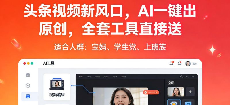 头条视频新风口,AI一键出原创,全套工具直接送,人人可做,有手就行【揭秘】-咖脉互联