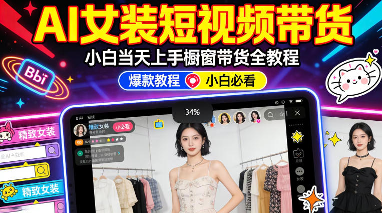 AI女装短视频橱窗带货:小白零门槛当天上手,高佣金爆款轻松賺!-咖脉互联
