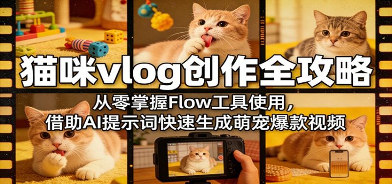 猫咪vlog创作全攻略:从零掌握Flow工具使用,借助AI提示词快速生成萌宠爆款视频-咖脉互联