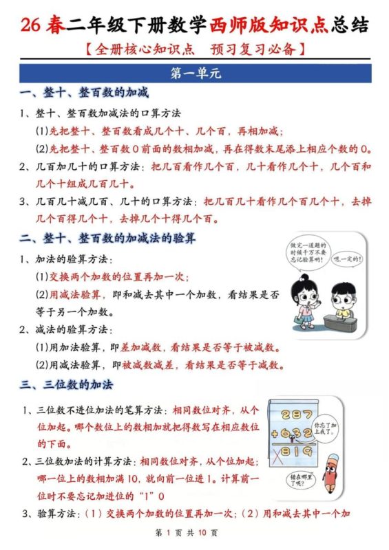 二年级下数学全册知识点总结《西师版》-咖脉互联