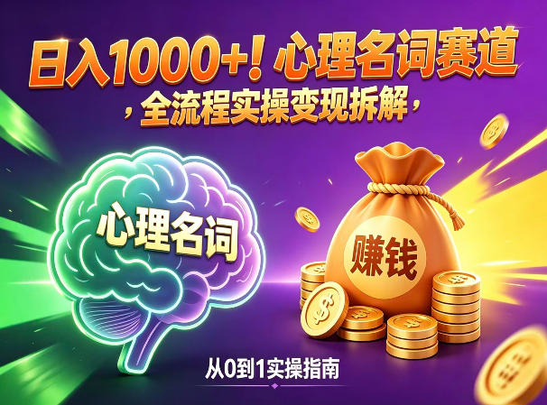 心理名词赛道,新手小白也能做,全流程项目拆解,单日变现1k+-咖脉互联