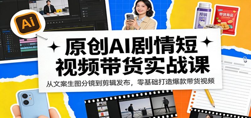 原创AI剧情短视频带货实战课:从文案生图分镜到剪辑发布,零基础打造爆款带货视频-咖脉互联