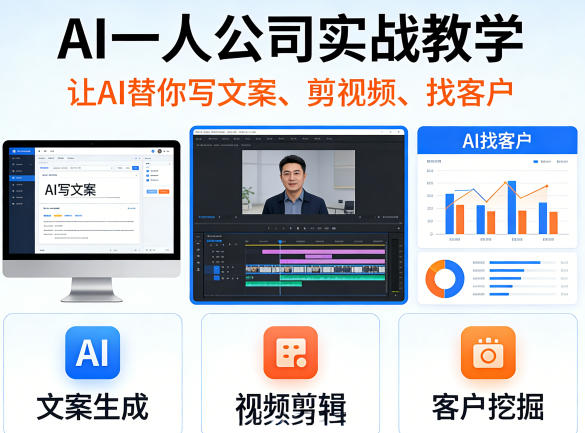 AI一人公司实战教学，让AI替你写文案、剪视频、找客户-咖脉互联
