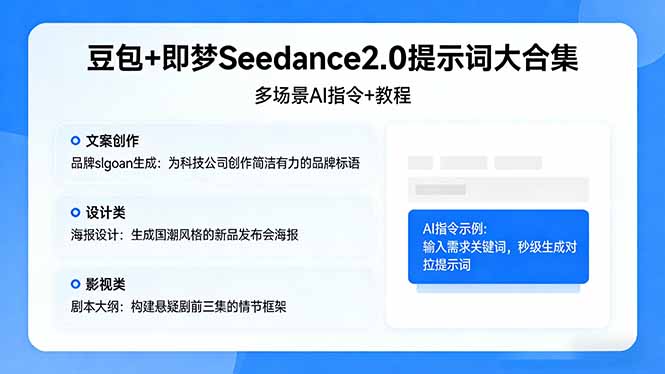 豆包+即梦Seedance2.0提示词大合集:多场景AI指令+教程,解锁文案、设计、影视高效创作-咖脉互联