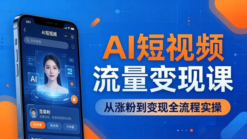 AI短视频流量变现课:一部手机玩转数字人克隆+爆款制作,从涨粉到变现全流程实操-咖脉互联