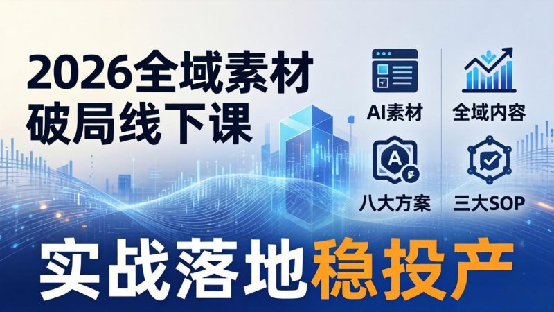 2026全域素材破局线下课：AI素材+全域内容+八大方案+三大SOP，实战落地稳投产-咖脉互联