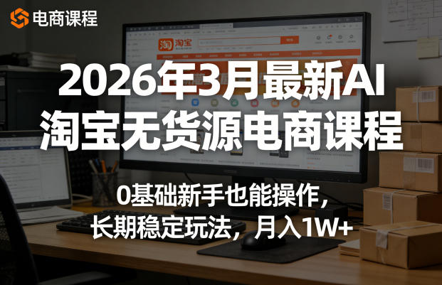 2026年3月最新AI淘宝无货源电商课程,0基础新手也能操作,长期稳定玩法,月入1W+(更新0410)-咖脉互联