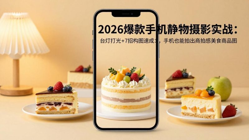 2026爆款手机静物摄影实战:台灯打光+7招构图速成,手机也能拍出商拍感美食商品图-咖脉互联