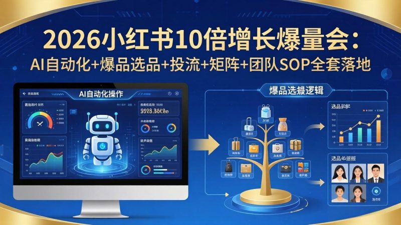 2026小红书10倍增长爆量会:AI自动化+爆品选品+投流+矩阵+团队SOP全套落地-咖脉互联