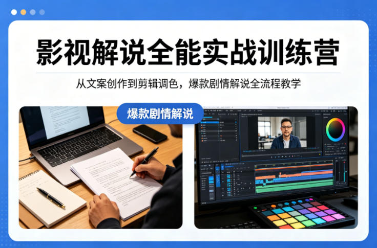 影视解说全能实战训练营:从文案创作到剪辑调色,爆款剧情解说全流程教学-咖脉互联