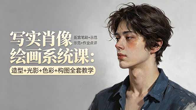 写实肖像绘画系统课:造型+光影+色彩+构图全套教学,配套笔刷+示范+作业点评-咖脉互联