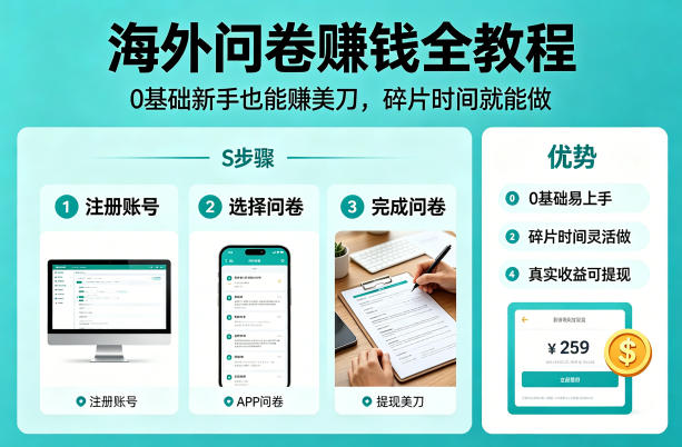 海外问卷賺钱全教程,0基础新手也能賺美刀,碎片时间就能做-咖脉互联