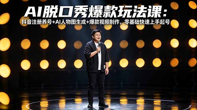 AI脱口秀爆款玩法课:抖音注册养号+AI人物图生成+爆款视频制作,零基础快速上手起号-咖脉互联