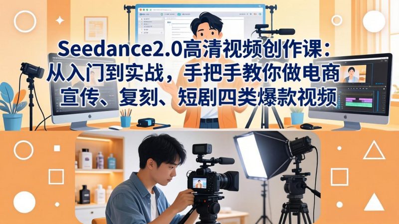 Seedance2.0高清视频创作课:从入门到实战,手把手教你做电商、宣传、复刻、短剧四类爆款视频-咖脉互联