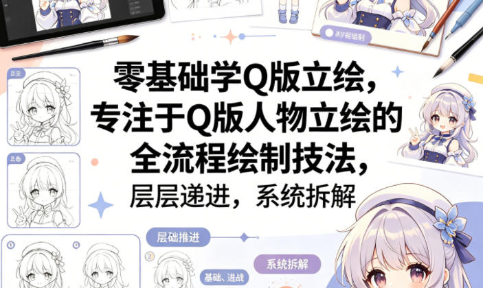 零基础学Q版立绘,专注于Q版人物立绘的全流程绘制技法,层层递进,系统拆解-咖脉互联