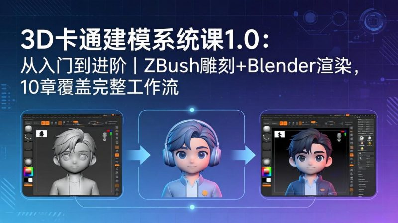 3D卡通建模系统课1.0：从入门到进阶｜ZBrush雕刻+Blender渲染，10章覆盖完整工作流-咖脉互联